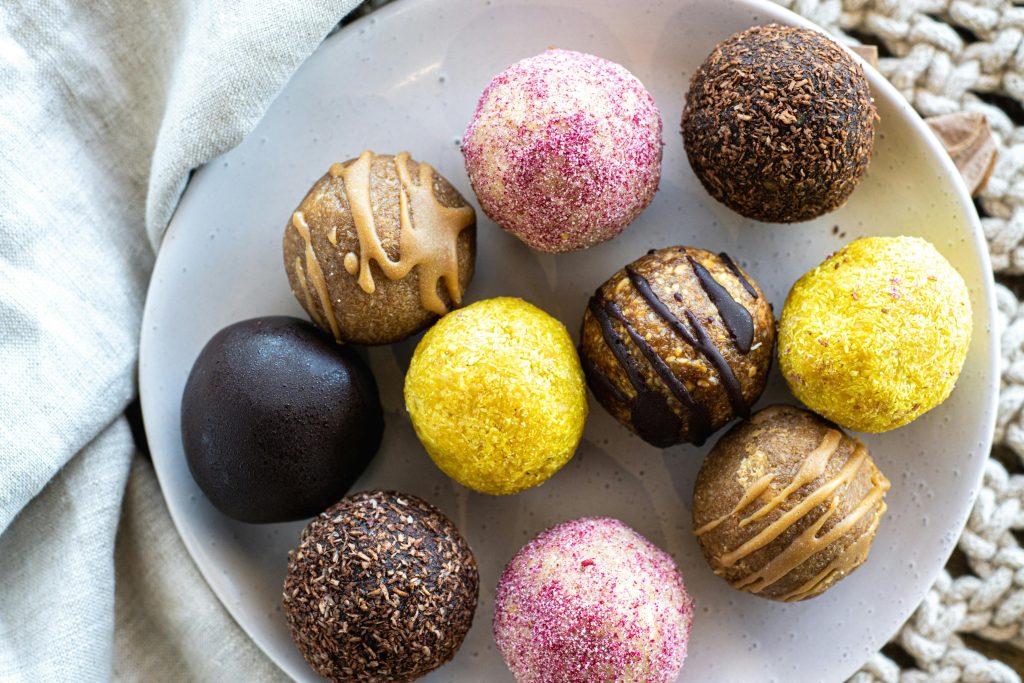 A vibrant selection of homemade protein energy balls perfect for a healthy snack.